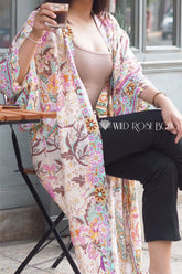 Boho Robe, Kimono Robe, Beach Cover up, Sweet Vintage Pink Flower