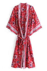 Boho Robe, Kimono Robe, Beach Cover up, Red Daisy Mum