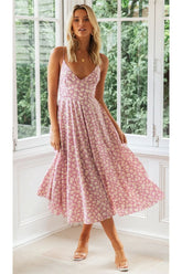 Boho Midi Dress, Strappy Sundress Emilie in Floral Purple