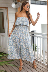 Boho Maxi Dress, Sundress, Urban in Floral Blue