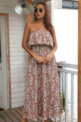 Boho Maxi Dress, Sundress, Urban in Floral Brown