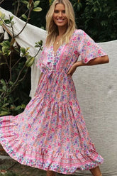 Boho Maxi Dress, Sundress, Wild Floral in Pink