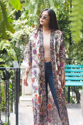 Boho Robe, Kimono Robe, Beach Cover up, Black White Flower Zebra