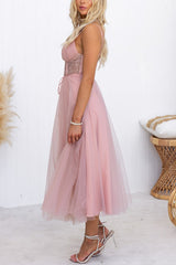 Carrie In Paris Tulle Lace Suspenders Party Maxi Dress