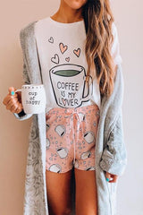 Print Short Sleeve Drawstring Short Set