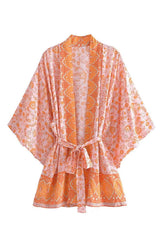 Boho Robe, Kimono Robe, Beach Cover up, Short Robe, Kamala in Yellow and Purple