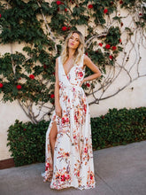 V-neck Floral Split Maxi Dresses