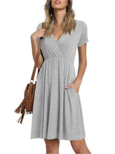 Women's Summer V-neck Solid Color Dress Gray Blue Black Casual Dresses S-2XL