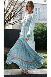 Boho Maxi Dress, Gown, Vacation in River Blue