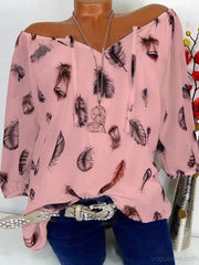 Vintage Print Loose Round Neck Tops