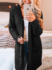 Solid Color Plush Sweater Coat With Pockets