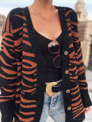 Zebra Pattern Button Knit Cardigan Coat