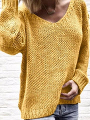Solid Color V-neck Knitted Tops