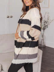 翻译0914 Loose Mid-length Striped Cardigan