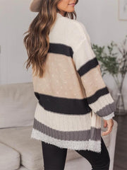 翻译0914 Loose Mid-length Striped Cardigan