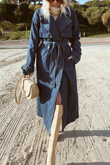 Pockets Button Lapel Denim Coat