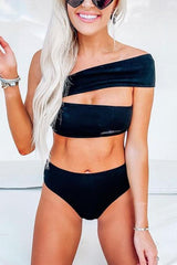 Solid Dew Shoulder Bikini Set