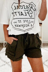 Raw Edge Pockets Drawstring Shorts