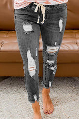 Ripped Drawstring Denim Jogger