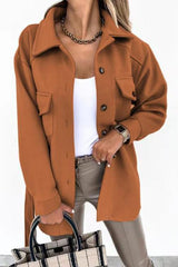 Lapel Solid Pockets Button Belt Coat