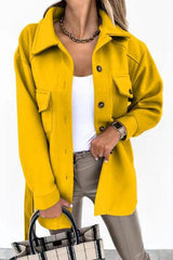 Lapel Solid Pockets Button Belt Coat