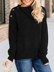 Casual Solid Color Side Lapel Button Sweater