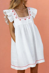 Print Ruffles Square Neck Mini Dress