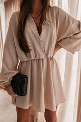 V Neck Loose Long Sleeve Mini Dress