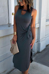 Side Knot Slit Sleeveless Dress