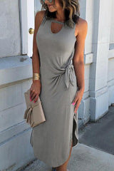 Side Knot Slit Sleeveless Dress