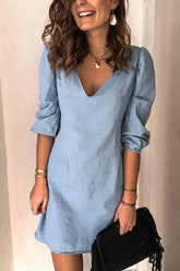 V Neck Half Sleeve Mini Dress