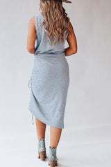Side Drawstring Sleeveless Dress