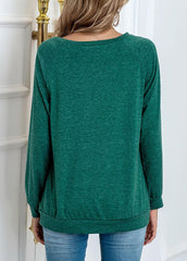 Button Solid Color Round Neck Long Sleeve Shirt