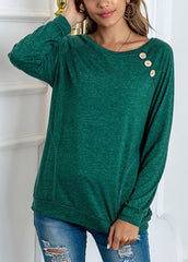 Button Solid Color Round Neck Long Sleeve Shirt