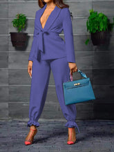 Women's Sets Solid Lace-Up Blazer & Pants Two Piece Set