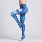 Yoga Legging, Yoga Pants, Boho Legging, Printed Tight, Blue White Lotus