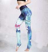 Yoga Legging, Yoga Pants, Boho Legging, Printed Tight, Blue Rose