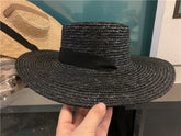 Boho Hat - Summer Sun, Beach, Wide Brim Straw Hat with Minnie Black Ribbon