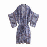 Boho Robe, Kimono Robe, Beach Cover up, Feather Paisley in Purple