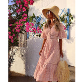 Boho Midi Dress, Sundress, Lace Charlotte in Pink