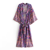 Boho Robe, Kimono Robe, Beach Cover up, Forest in Purple