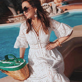Boho Midi Dress, Sundress, Lace Charlotte in White