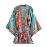 Boho Robe, Kimono Robe, Beach Cover up, Moon Light in Green