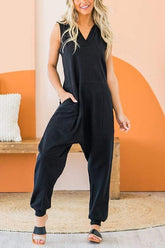 V Neck Pockets Harem Jumpsuit