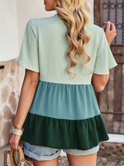Women's T-Shirts Contrasting Color V Neck Loose Casual Short Sleeved T-Shirt