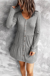 Gray A-Line Long Sleeve Dress