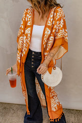 Yellow Printed Tassel Kimono