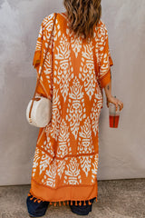 Yellow Printed Tassel Kimono