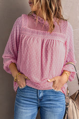 Pink Frill Neck Swiss Dot Blouse