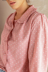 Pink Polka Dot Ruffled Shirt